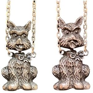 Vintage Silver Pewter Turning Head Happy & Mad Face Scottish Dog Necklace